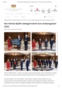 Nor Hainei dipilih sebagai tokoh Guru Kebangsaan 2020 - Pejabat Perdana Menteri Malaysia