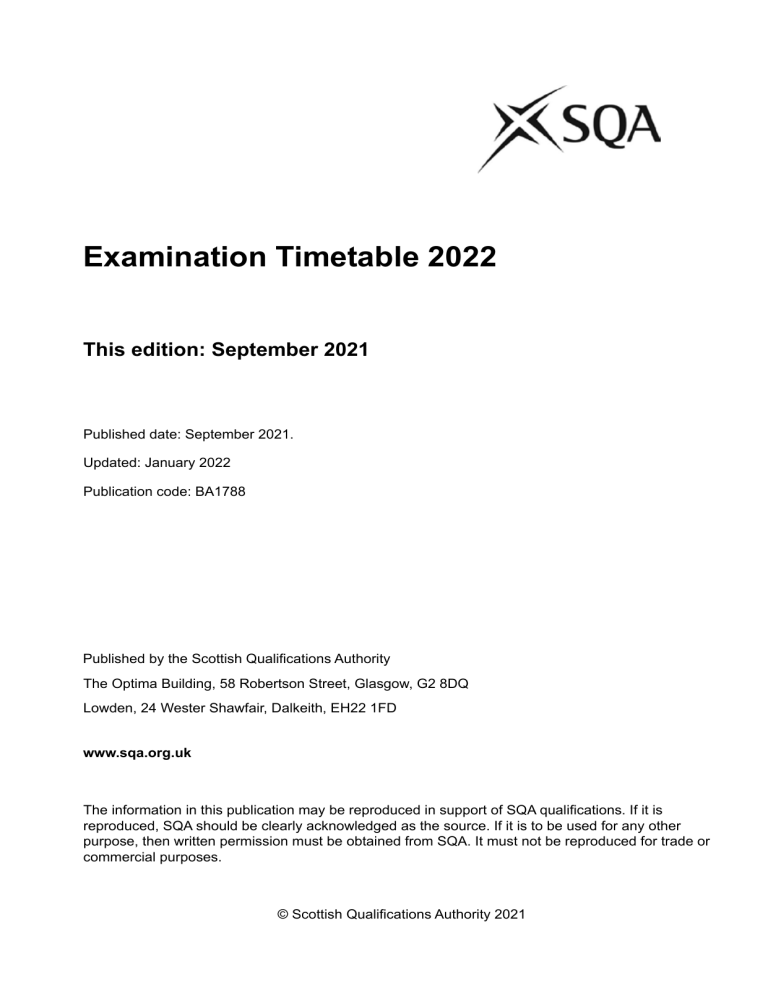 SQA 2022 Exam Timetable