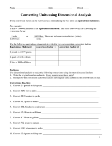 Conversions with dimensional analysis Worksheet