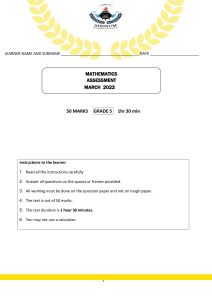 GR 5 MATHS EXAM TERM 1 2022