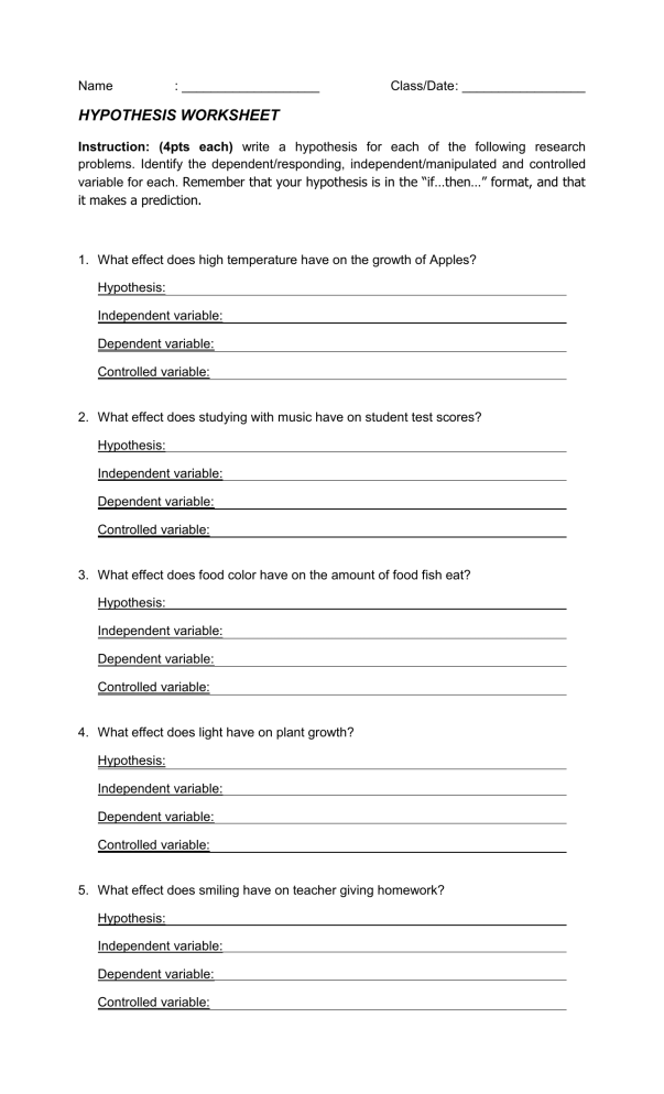 02 Part 1 Hypothesis And Variables Worksheet version 1 0 