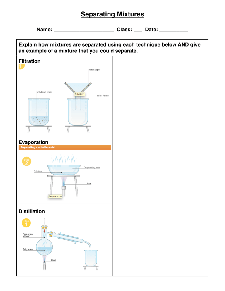 Unit 1 Separation Of Mixtures Worksheet Answers