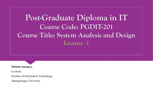 PGDIT-201, System Analysis and Design, Lecture -1