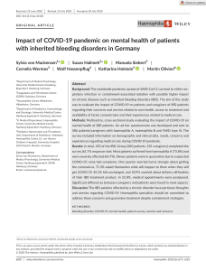 Impact of COVID-19 pandemic on mental health of patients with inherited bleeding disorders in Germany 