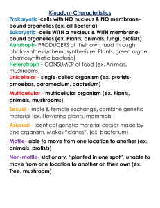 6 Kingdoms Taxonomic Characteristics Vocabulary