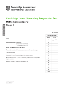 Cambridge Lower Secondary Progression Test - Mathematics 2018 Stage 9 - Paper 2 Question