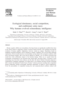 Elsevier - Ecological dominance, social competition, and coalitionary arms races- Why humans evolved extraordinary intelligence