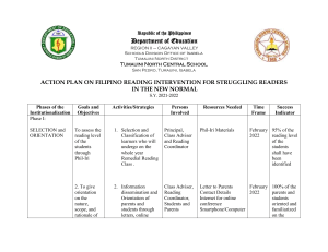ACTION PLAN ON READING INTERVENTION FOR