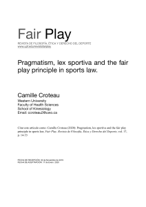 Pragmatism, Lex Sportiva, Fair Play in Sports Law