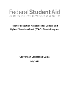 Teacher Education Assistance for College and Higher Education Grant (TEACH Grant) Loan specifications, IMPORTANT
