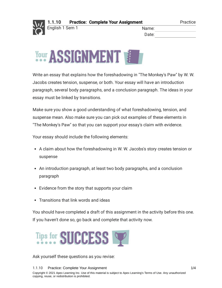 1.1.10 practice complete your assignment answer key