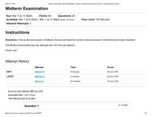 Midterm Examination  ME 530-ME42S22 - Design of Building Piping System and Air Conditioning Duct Works