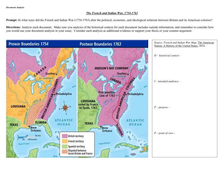 AP US History DBQ FrenchIndian War