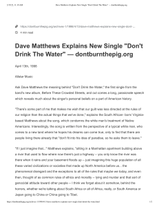 Dave Matthews Explains New Single  Don't Drink The Water  — dontburnthepig.org