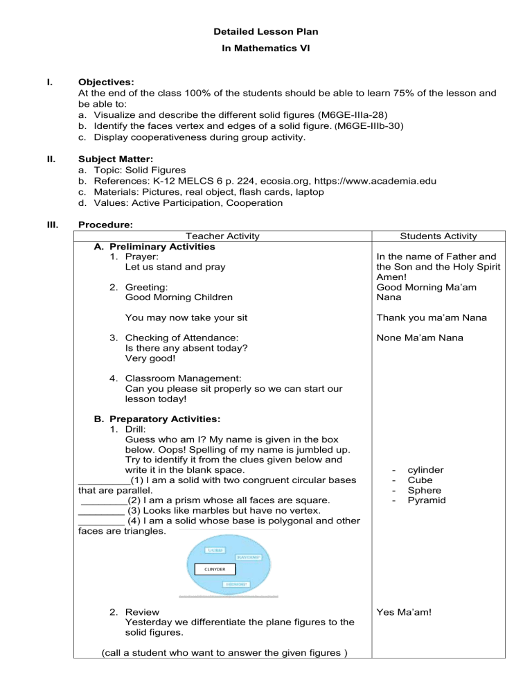 Detailed Lesson Plan In Mathematics VI 