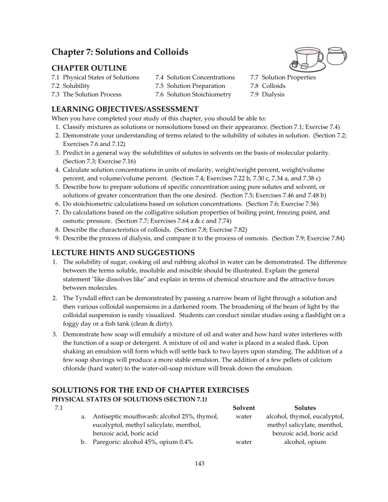 Solutions and Colloids: Textbook Chapter