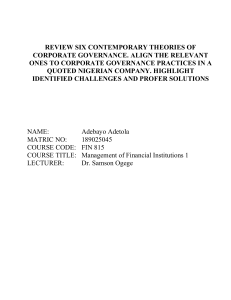Review six contemporary theories of Corporate Governance
