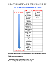 Chemical reactions worksheet level 1 -10th