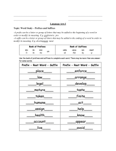Prefix and Suffix worksheet