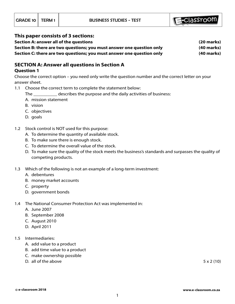 grade 10 business studies assignment term 1