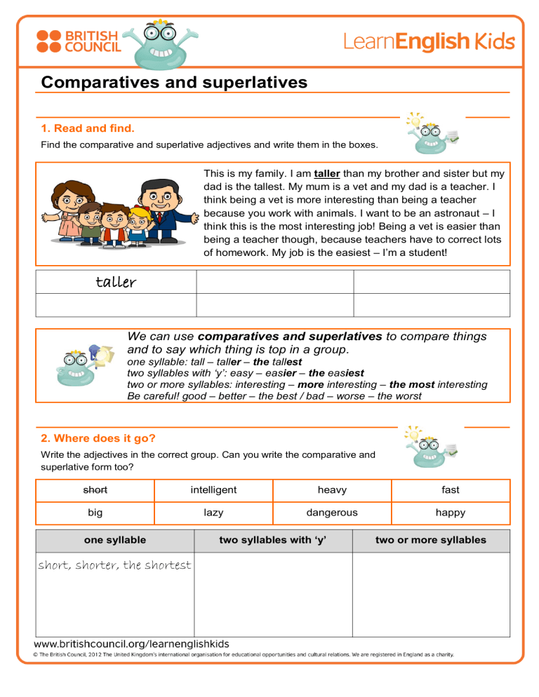 Comparatives and superlatives worksheet