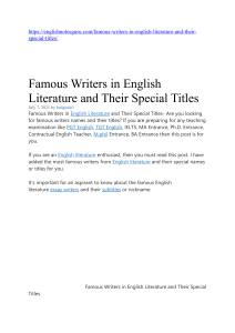 englishnotesguru Famous Writers in English Literature and Their Special Titles