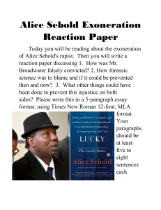 Alice Sebold Exoneration Reaction Paper