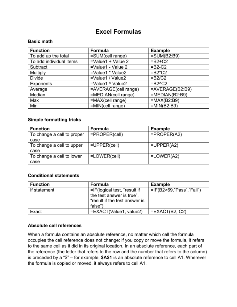 Excel Formulas