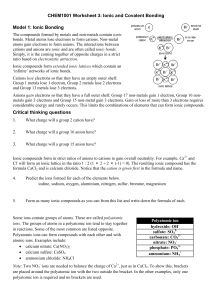 Worksheet Ionic and Covalent bonding