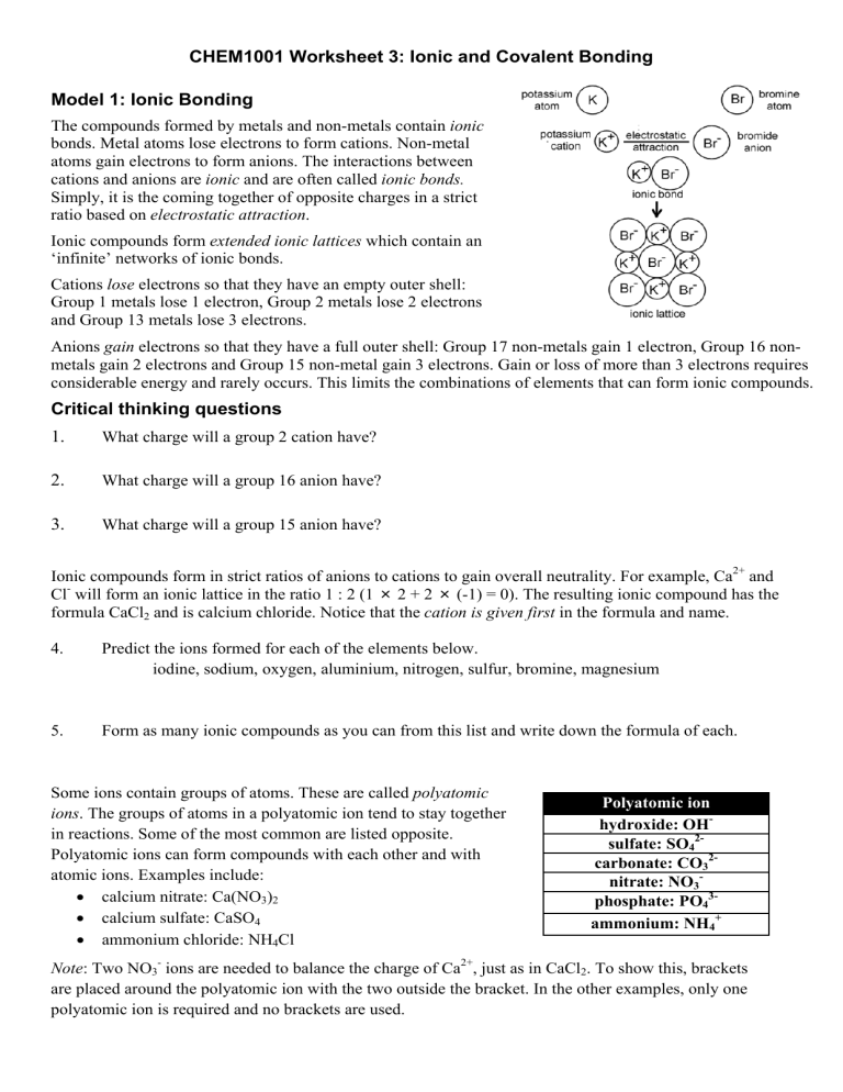 Worksheet Ionic And Covalent Bonding