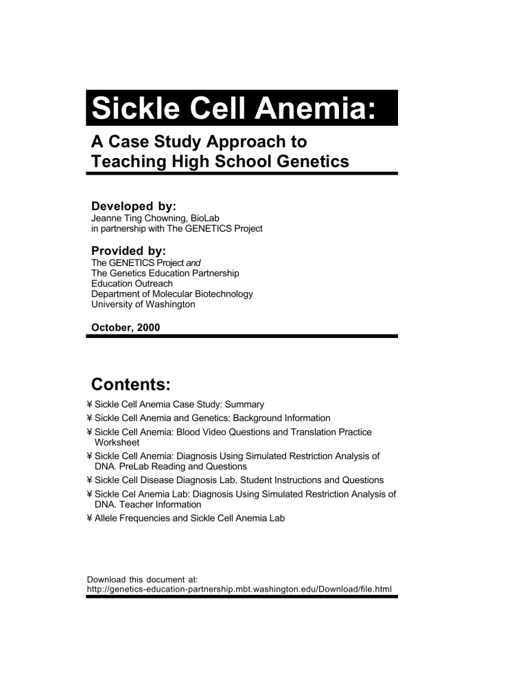 Sickle Cell Anemia Case Study Activity