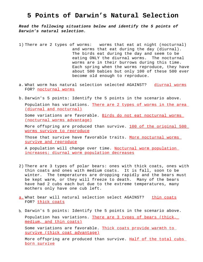 5 Points of Natural Selection Answer Key (1).doc