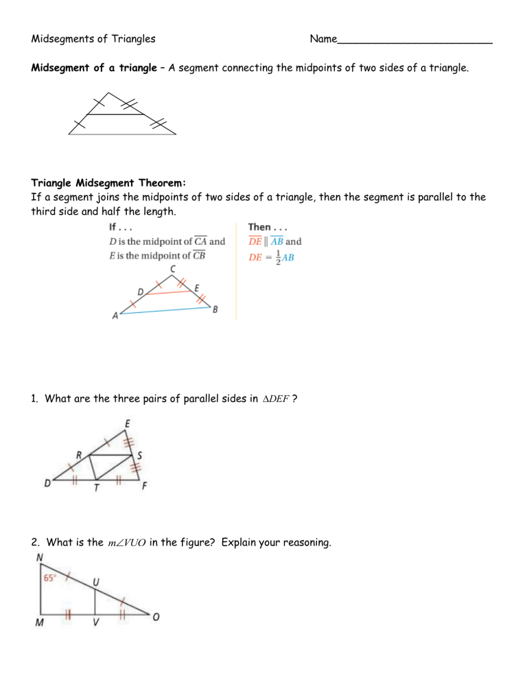 Midsegments Of Triangles Notes 7221