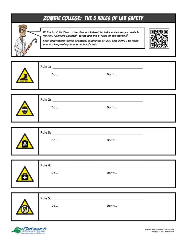 Zombie College 5 Rules Classroom Activity