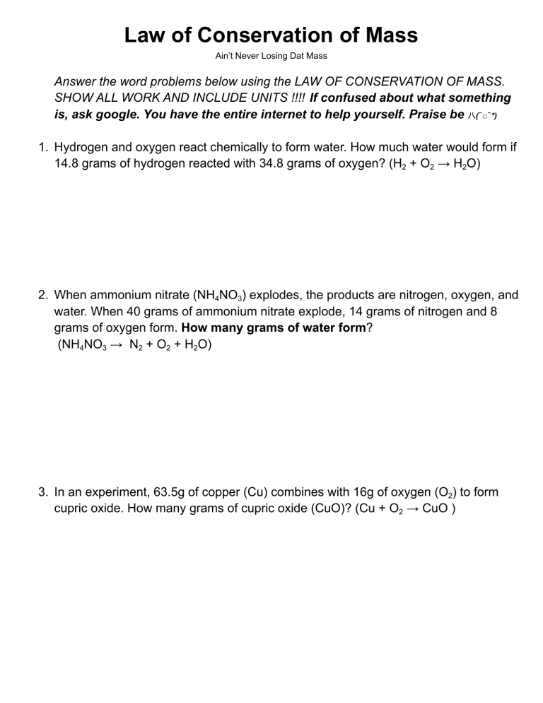 Law Of Conservation Of Mass