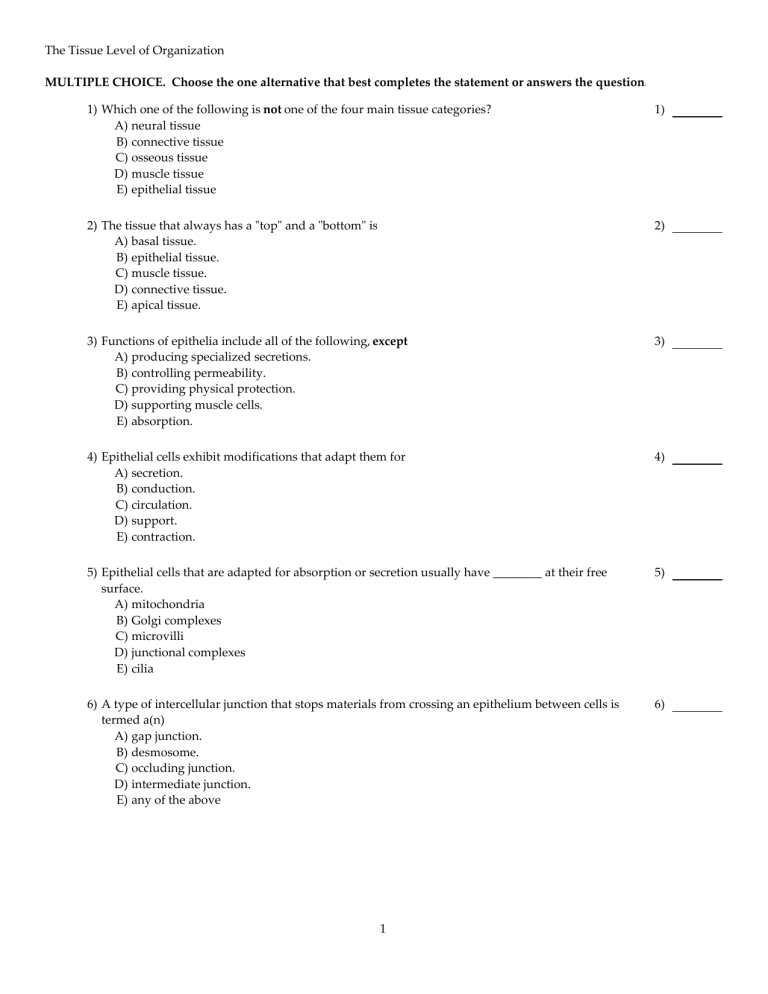 HISTOLOGY PRACTICE TEST