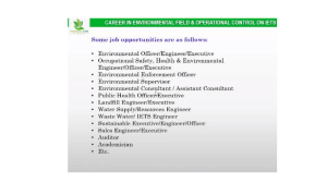 Career in Environmental Field & Operational Control on IETS