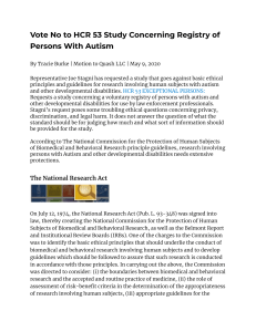 Vote No to HCR 53 Study Concerning Registry of Persons With Autism