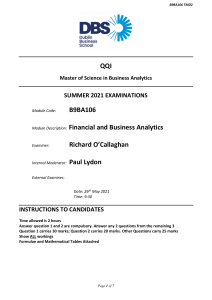 B9BA106 Financial and Business Analytics May 2021