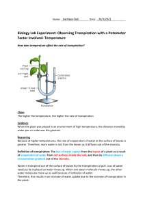 Biology Lab Experiment - Observing Transpiration with a Potometer