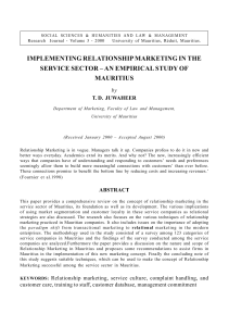 IMPLEMENTING RELATIONSHIP MARKETING IN THE SERVICE SECTOR – AN EMPIRICAL STUDY OF MAURITIUS
