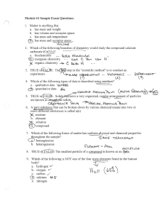 CHEM 121 Module 1 Sample Test Questions (ANSWERS)