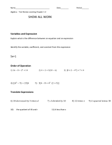 Algebra 1 Test Review