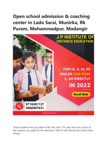 Open school admission & coaching center in Lado Sarai, Munirka, Rk Puram, Mohammadpur, Madangir