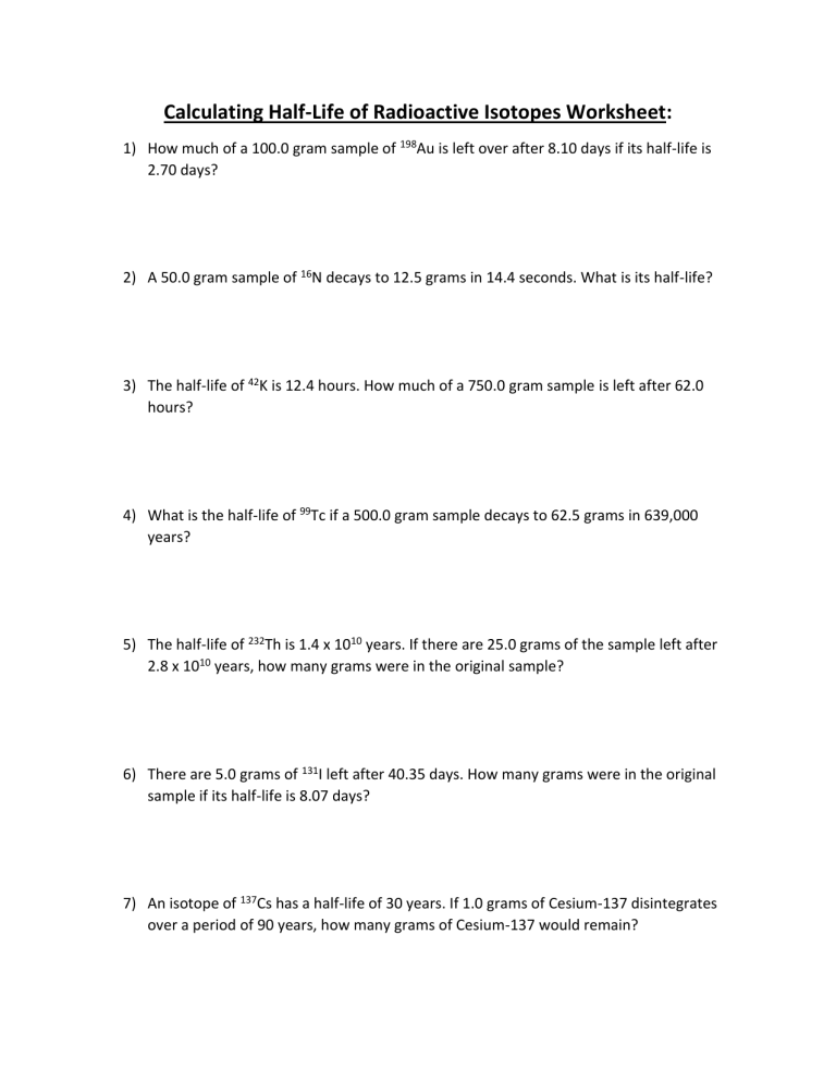 Half Life Calculations