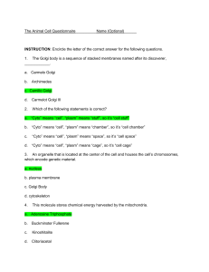 Animal Cell Biology Questionnaire