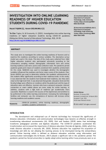 257-Investigation of Online Learning Readiness of Higher Education Students During Covid-19 Pandemic