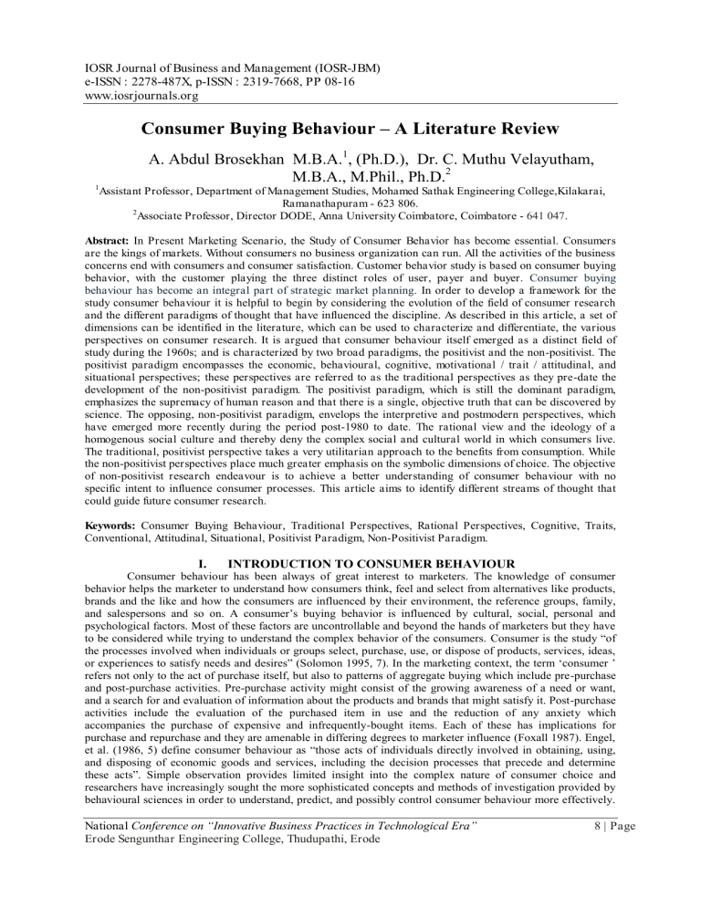 literature review of consumer buying behaviour