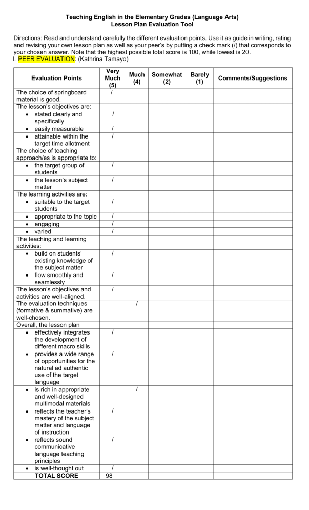Lesson Plan Evaluation