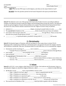 2- World Religions Notes Sheet